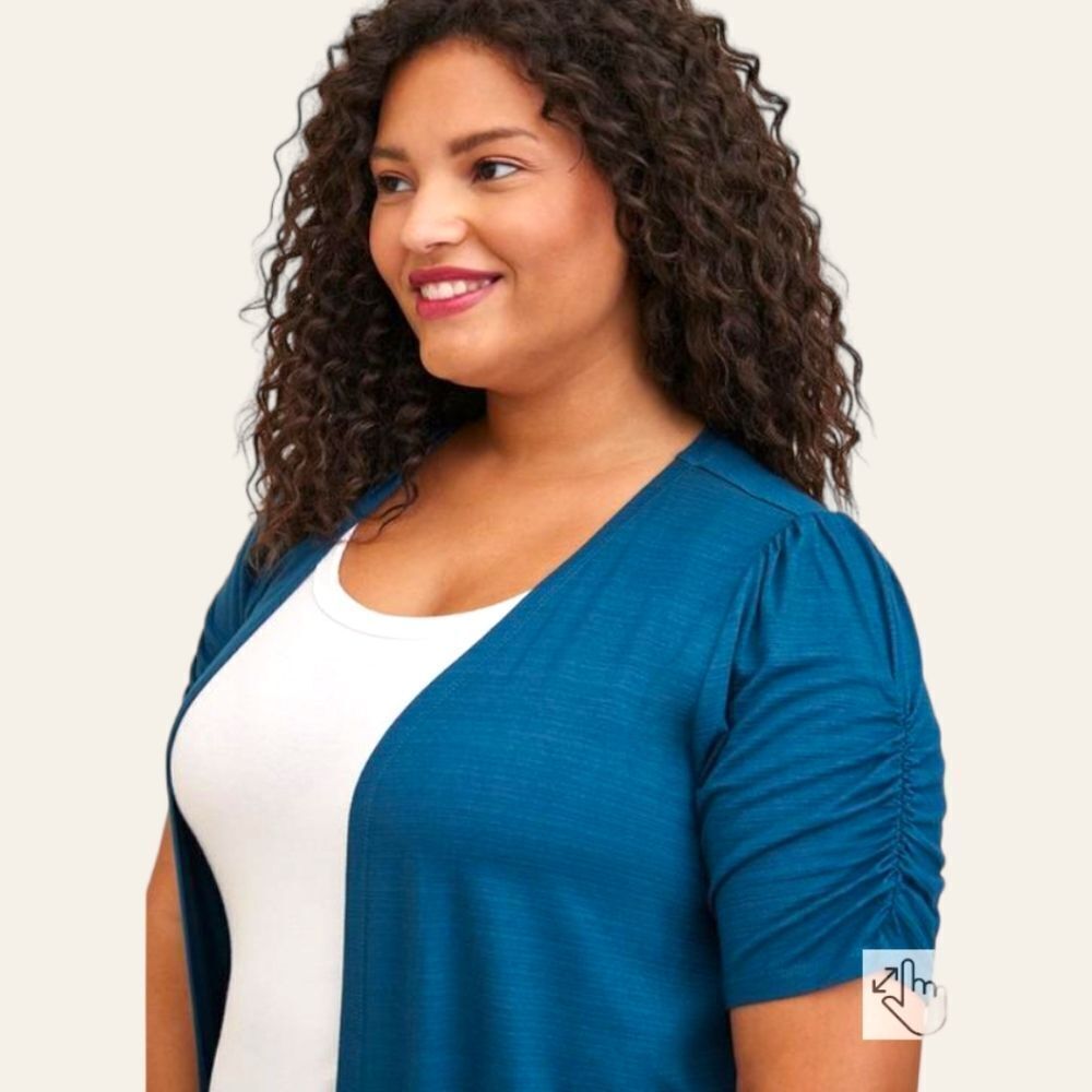 TORRID NEW Plus Size Blue Ruched Short Sleeve Fit & Flare Duster. - Picture 6 of 16